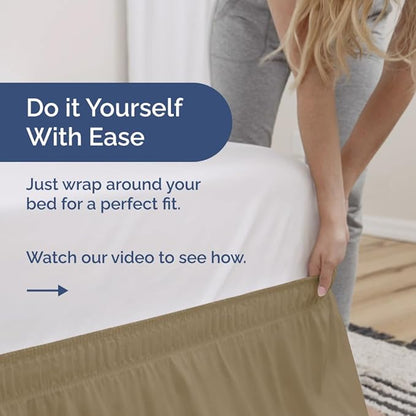 Wrap Around Dust Ruffle Bed Skirt - Beige - for King Size Beds with 18 Inch Drop - Easy Fit Elastic Strap - Adjustable Pleated Bedskirt w/Brushed Fabric - Wrinkle Free - for Women, Men, Kids & Teens