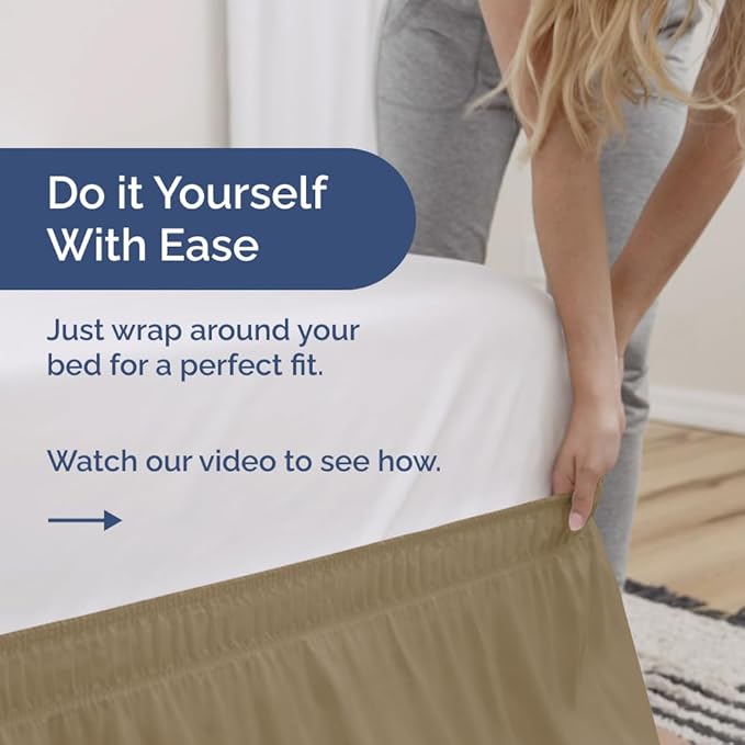 Wrap Around Dust Ruffle Bed Skirt - Beige - Twin/Twin XL Size Beds with 12 Inch Drop - Easy Fit Elastic Strap - Adjustable Pleated Bedskirt w/Brushed Fabric - Wrinkle Free - Women, Men, Kids & Teens