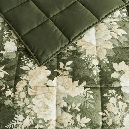 Wonderful Luxury Velvet Quilt Set with Elegant Floral Printed,Queen Quilt Set with Shams,Green Soft Cozy for Bedspread/Light Comforter,All-Season,Pet-Friendly,Fit for Adults Teens Kids Bedroom,94"x94"