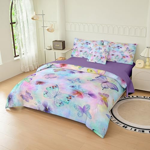 6pcs Butterfly Comforter Set for Girls,Twin Size Bedding Sets for Teen,Kids Comforter Set with 1 Quilt+1 Flat Sheet+1 Fitted Sheet+2 Pillowcases+1 Cushion Cover(Butterfly Twin)