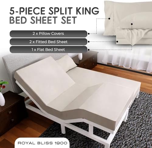 Split King Sheets Set with 2 Twin XL Fitted Sheet - 5 Piece Bedding - Wrinkle Free, Fade Resistant, Double Brushed Microfiber - Deep Pockets/Easy Fit (Ivory)