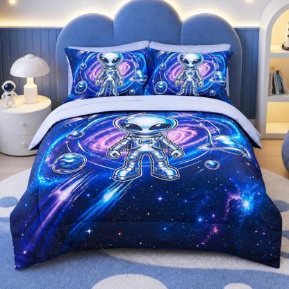 Viviland Kids Bedding Set Twin Size Comforter Sets, Bed in Alien Cover Set for Children