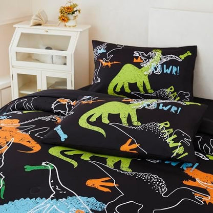 RYNGHIPY Dinosaur Comforter Set Twin Size 3Pcs Dinosaur Bedding Set for Kids Boys Girls Microfiber Boys Bedroom Set 1 Comforter with 2 Pillowcases (Multi,Twin)