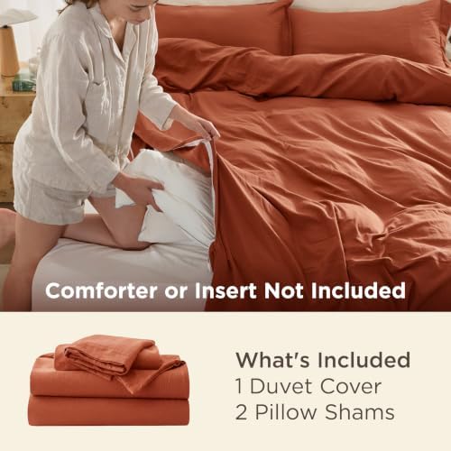 Bedsure Prewashed Duvet Cover King, Cotton-Like Bedding Set, Terracotta