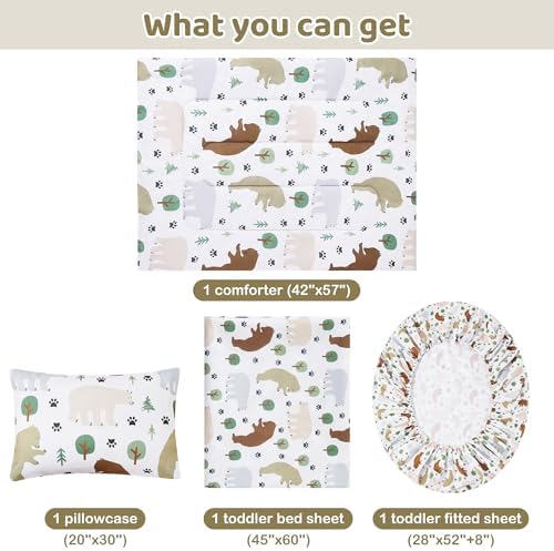 lasoftan Toddler Bedding Set, Toddler Bed Comforter Sets for Girls, Toddler Bed Set, Forest Bear Printed