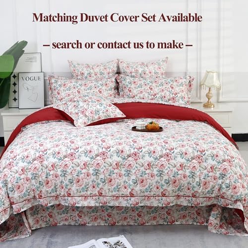 FADFAY Rose Floral Sheets Set King Vintage Red Floral Bedding Shabby Rustic Rose Sheets French Country Farmhouse Bedding 800 Thread Count 100% Egyptian Cotton Deep Pocket Fitted Sheet 4Pcs, King Size