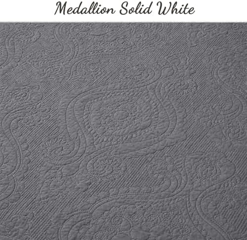 Cozy Line Home Fashions Charcoal Gray Cotton Quilt Set – 3-Piece Solid Textured Quilted Bedspread with Shams, Lightweight All Season Modern Bedding (Medallion - Grey, King - 3 piece)