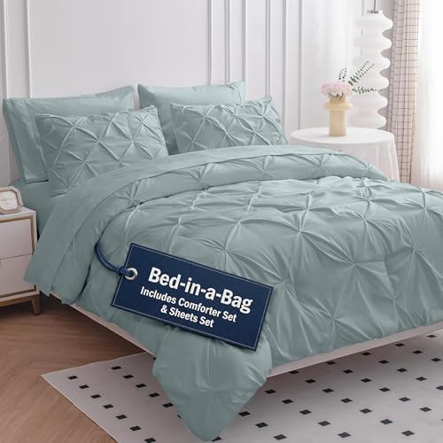LANE LINEN California King Comforter Set, 7 Pc Bed in a Bag - French Blue