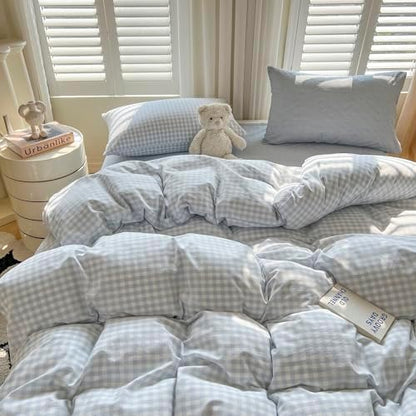 mixinni Gingham Comforter Set Twin XL Size - 3 Piece Light Blue Plaid Farmhouse Bedding, Soft Washed Cotton All-Season Comforter & Pillow Shams, Grid Pattern Classic Style for Boys Girls