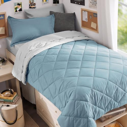 MUXHOMO 5 Pieces Twin XL Comforter Set, Reversible Bed in a Bag Twin XL Size, All Season Bedding Set with Comforter, Flat Sheet, Fitted Sheet, Pillowcases & Shams, Greyish Blue & Light Grey