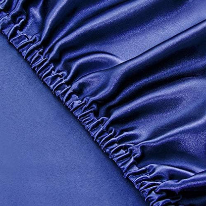 SiinvdaBZX 4Pcs Satin Sheet Set King Size 15-Inch Deep Pocket, Navy Blue