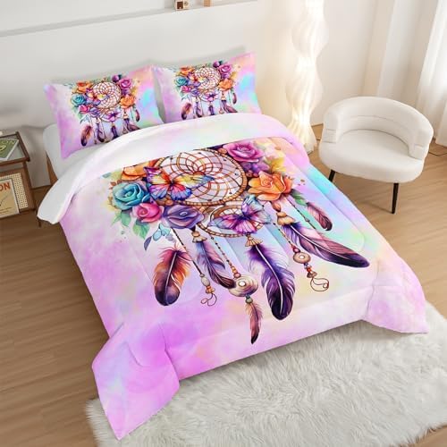 Pink Dream Catcher Comforter Set King Size with 2 Pillowcases.