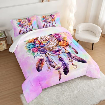 Pink Dream Catcher Comforter Set King Size with 2 Pillowcases.