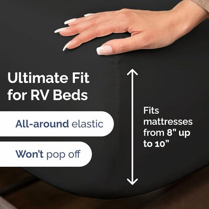 Short Queen Size 4 Piece Sheet Set - RV Short Queen, Soft, Breathable & Cooling Bed Sheets Set with Deep Pockets - Hotel Luxury Bedding for Women, Men, Kids, Teens, Boys and Girls - Oeko-Tex - Black