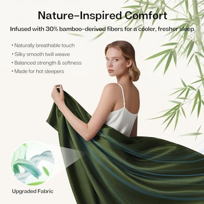MR&HM Twin XL Sheets 3 Pieces, Rayon Derived from Bamboo Blend, Olive Green