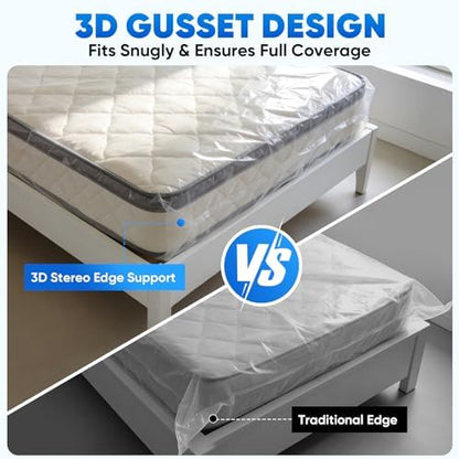 TICONN 2PK Plastic Mattress Bags for Moving, Waterproof Mattress Cover