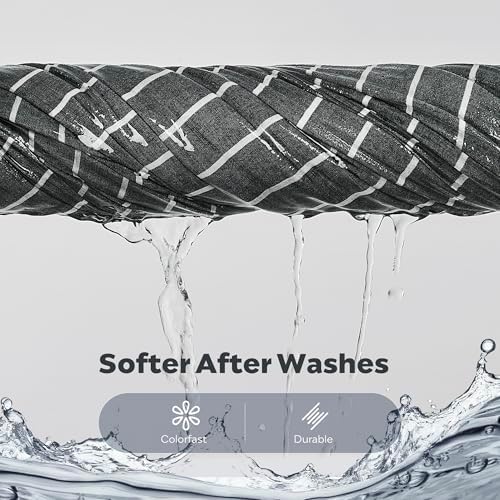JELLYMONI Cotton Duvet Cover King Size - Gray Pinstriped Comforter Cover with Button 100% Washed Cotton 3PCS Breathable Soft Solid Bedding Set Duvet Cover 104×90in & 2 Pillowcases (NO Comforter)