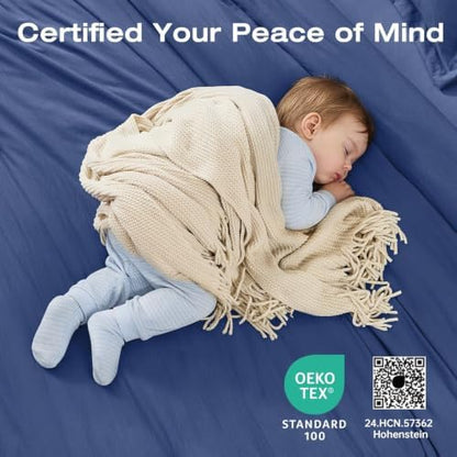 Sasttie King Comforter Set 7-Piece Blue, Pre-Washed Bed in a Bag