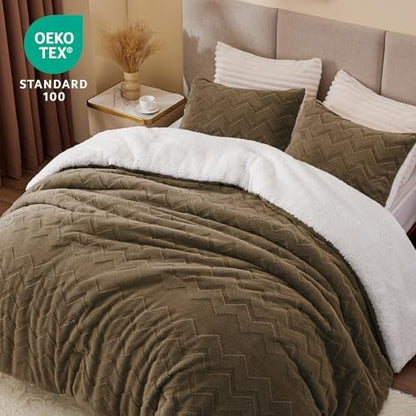 BEDELITE Fluffy Sherpa Queen Comforter Set,Brown