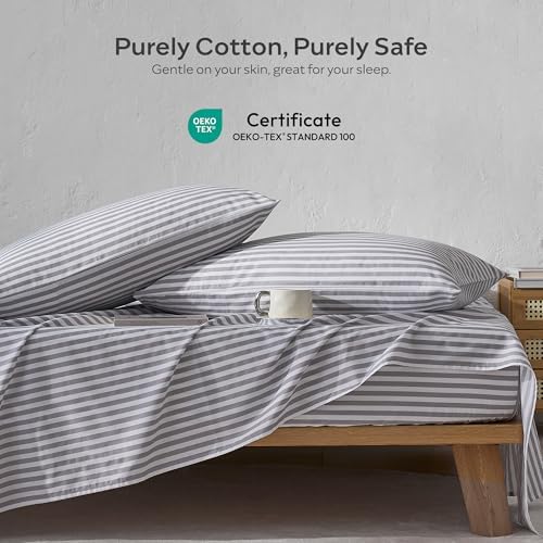 JELLYMONI 100% Cotton Sheet Set, Gray Striped, Twin