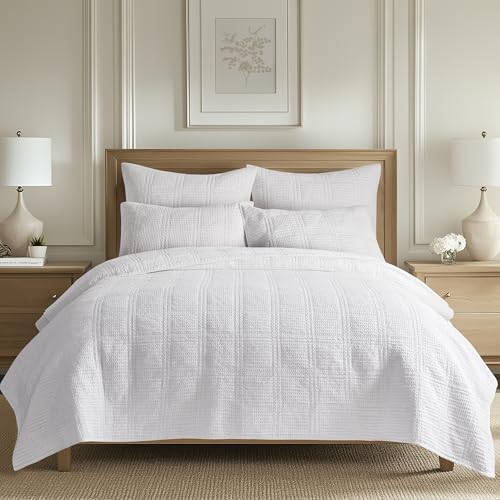 Levtex Home - Cloud Waffle - Quilted Euro Sham Set of 2 - Waffle Weave - Bright White - (26x26in.), No Insert - Cotton