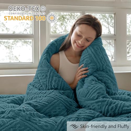 Homelike Moment Fleece King Comforter Set, Fluffy Bed Set 3 Piece Blue