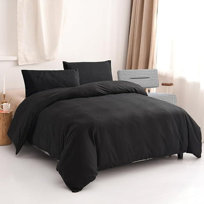 CLOTHKNOW Black Queen Comforter Set 3Pcs Solid Black Bedding Comforter Sets Boys Men Comforter Soft Queen Comforter with 2 x Pillow Cases