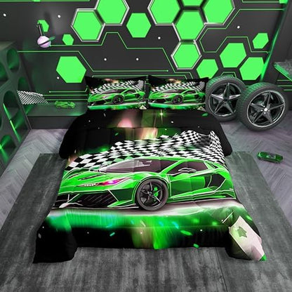 Feelyou Race Car Bedding Set Queen Size for Kids