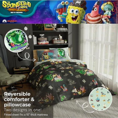 Spongebob Squarepants Movie Kids Full Size Bedding Set with Roblox UGC Reward Included – 7-Piece Super Soft Cozy Reversible Comforter & Sheet Set (Officially Licensed Product) by Franco