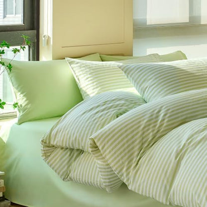 JELLYMONI 100% Cotton Sheet Set, Sage Green Striped, King