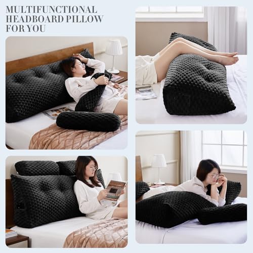 EUHAMS Headboard Pillow Queen with Neck Roll, Triangular Backrest Pillow