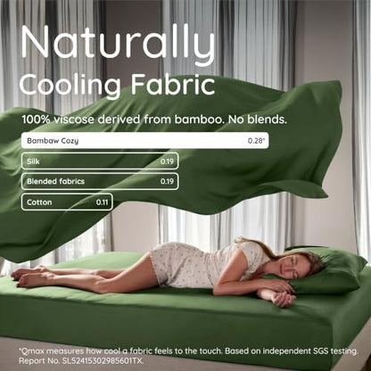 Bambaw 100% Viscose Derived from Bamboo Sheets King Size Set – 6pcs Set of Cooling Sheets for Hot Sleepers, Fits Up to 16'' Mattresses, Super Soft & Luxury Bedding Sets King (Olive)