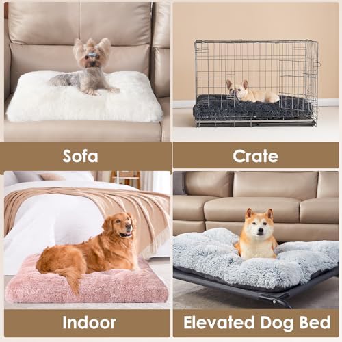 EHEYCIGA Fluffy Dog Crate Bed for Large Dogs, Plush Faux Fur Pad, Pink