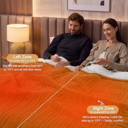 Heated Electric Blanket Queen, Dual Control, 84" x 90", Claybank