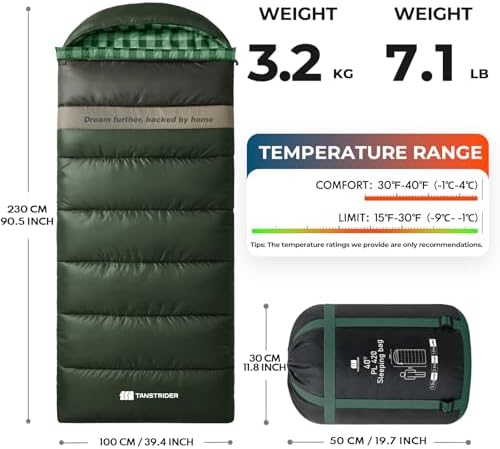 Cotton Flannel XXL Winter Sleeping Bags for Adults Big and Tall,Cold Weather 90x39 Inch Camping Sleep Bag,Waterproof Machine Washable 4 Season Outdoor Camping Gear,2-Way Zipper