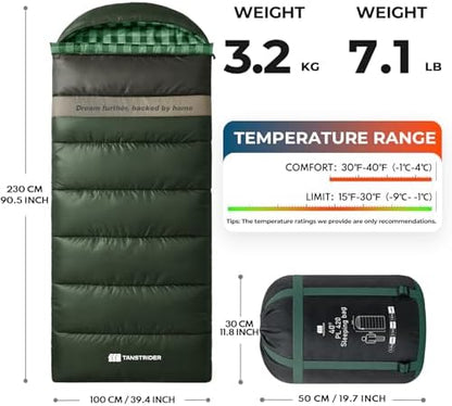 Cotton Flannel XXL Winter Sleeping Bags for Adults Big and Tall,Cold Weather 90x39 Inch Camping Sleep Bag,Waterproof Machine Washable 4 Season Outdoor Camping Gear,2-Way Zipper
