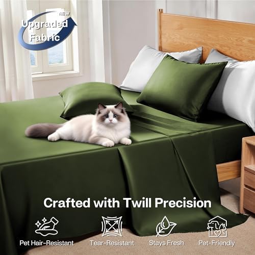 MR&HM Twin Sheets 3 Pieces, Rayon Derived from Bamboo Blend, Olive Green