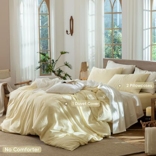 MooMee Striped Duvet Cover Set 100% Washed Cotton Linen Like King