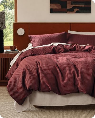 Bedsure PureWoven 3 Pieces 100% Cotton Waffle Weave Duvet Cover Set, King