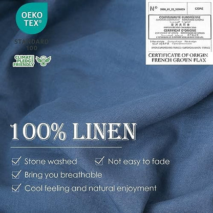 Simple&Opulence 100% Linen Duvet Cover Set 3pcs Basic Style Natural French Washed Flax Solid Color Soft Breathable Farmhouse Bedding with Button Closure - Classic Blue, Full