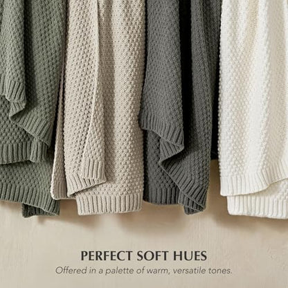 EVERGRACEHOME Chunky Chenille Knit Throw Blanket, 50x60, Dried Thyme Green