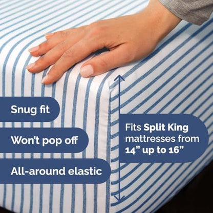 Flex Top Split Head King 4 Piece Sheet Set - Soft & Cooling - Blue Stripes