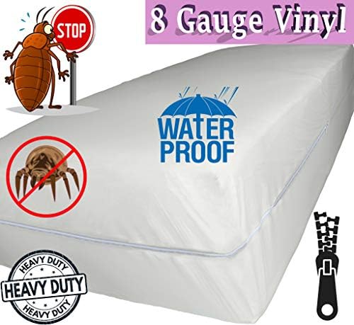 Superior Extra Heavy 8 Gauge Vinyl Mattress Protector Zippered Encasement Cover 100% Waterproof King Size White