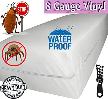 Superior Extra Heavy 8 Gauge Vinyl Mattress Protector Zippered Encasement Cover 100% Waterproof King Size White