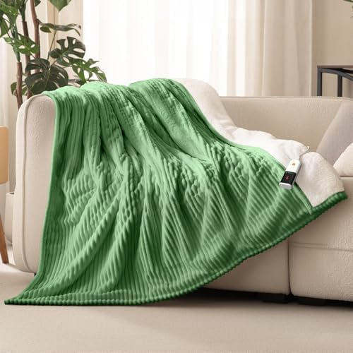 Reaks Heated Blanket Twin, 9 Heat Levels, 2-10H Auto-Off, 62"x84", Green