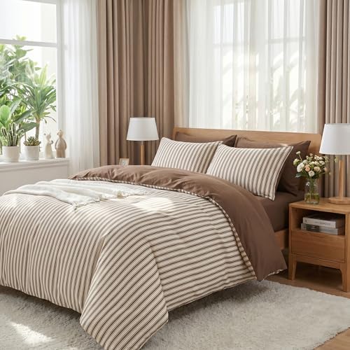 Nayoroom Brown Striped Comforter Set Queen Mocha Stripe Bedding