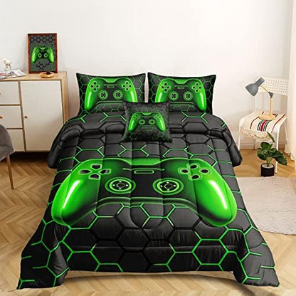 ROWADALO 5 Pieces Bed in A Bag Gamer Bedding Set for Boys Kids Adult Gaming Comforters Set,Boys Bed in A Bag Set Twin Size Comforter with Fitted Sheet Flat Sheet Pillowcase pillowsham,DJTH5026Twin