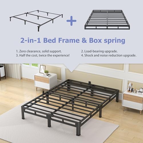 NKZ Metal Platform Bed Frame Queen Size, 7 Inch Dual-Layer Heavy Duty Base
