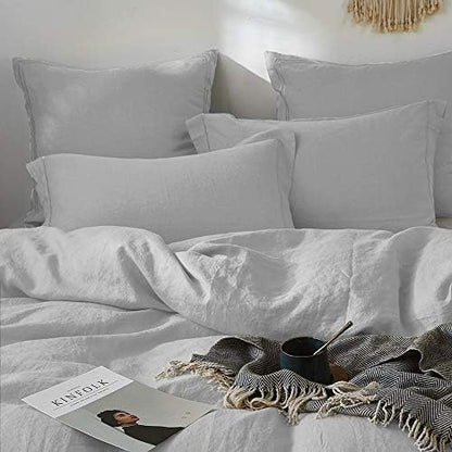 Simple&Opulence 100% French Linen Euro Shams with Embroidery (26'' x 26'') - Pack of 2 - Pre Washed Solid Color Natural Flax Soft Breathable - Grey