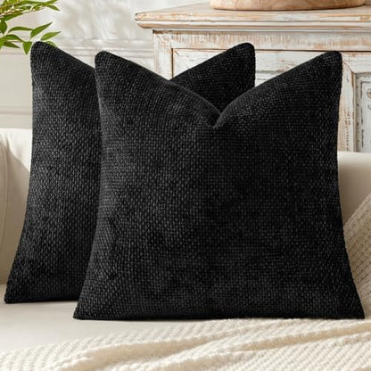 MIULEE Decorative Couch Throw Pillow Covers 18x18 Inch Black 2 Pack